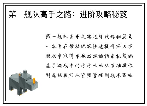 第一舰队高手之路：进阶攻略秘笈